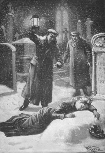 "HE SAW THE FIGURE OF A WOMAN LYING FACE DOWNWARD ON THE
SNOW."—Page 45.