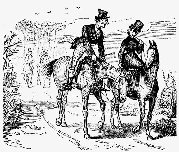 Two people on
horses, side by side.