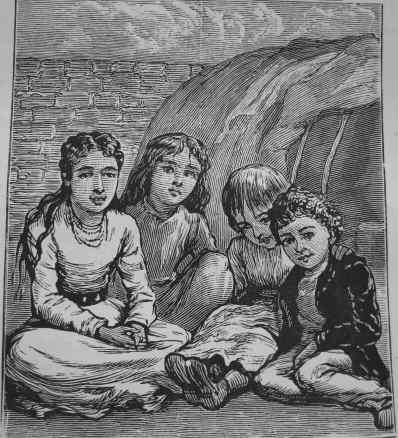 Four little Gipsies sitting for the Artist outside their tent,
dressed for the occasion, and who can neither read nor write