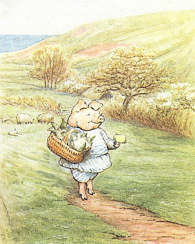 Wee,
wee, wee! answered Robinson, setting off with the big basket.