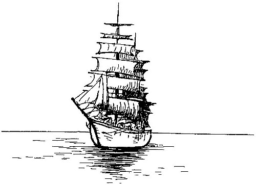 Robinson
rested on his oars and gazed at the ship, motionless in the moonlight,
on a sea without a ripple.