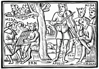 FIG. 19.&mdash;The Contest of Apollo and Pan. From Ovid's
