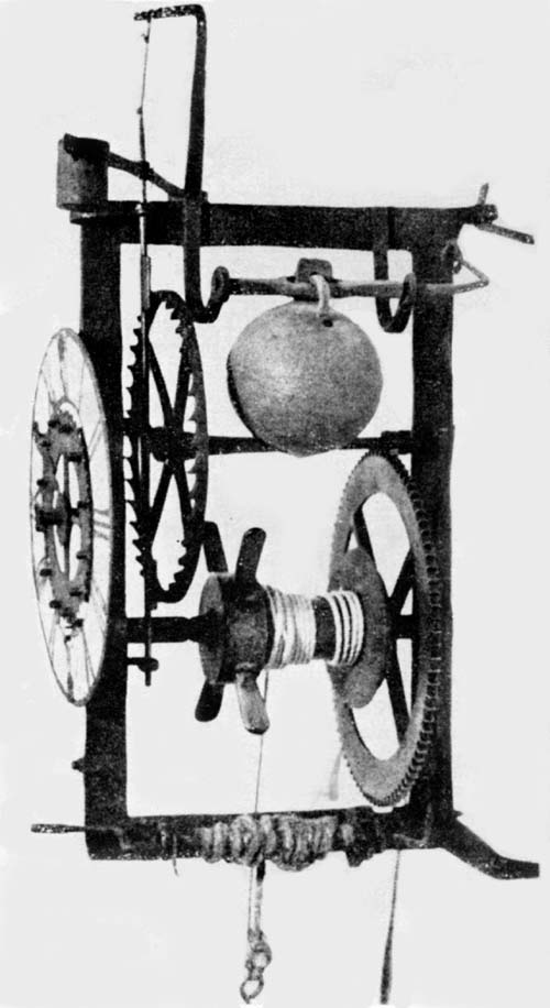 Figure 3.  - German Wall Clock, Probably About
1450, showing the degeneration in complexity from
that of de Dondi's clock.