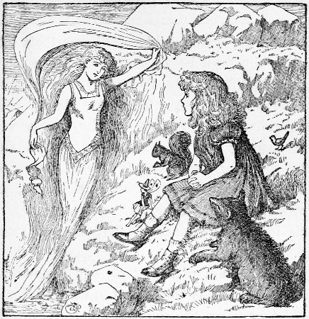 Before her was the spirit, so beautiful and smiling, May
could only clasp her hands and look.&mdash;Page 116.