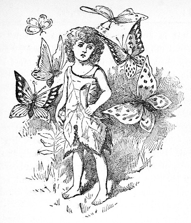 Bud admired them very much, and felt very glad and proud
when they lighted all over her, till she looked like one great butterfly
with wings of every color.&mdash;Page 215.