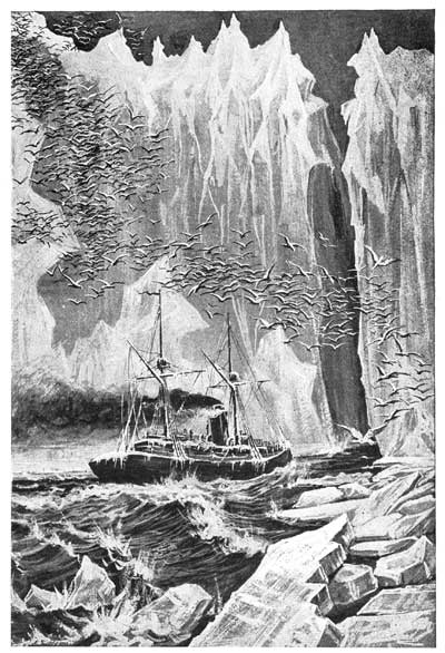 I SIGNALLED THE ENGINEER FULL SPEED AHEAD, AND IN A
SHORT TIME WE CROSSED THE ICE-FOOT AND ENTERED THE CHASM.