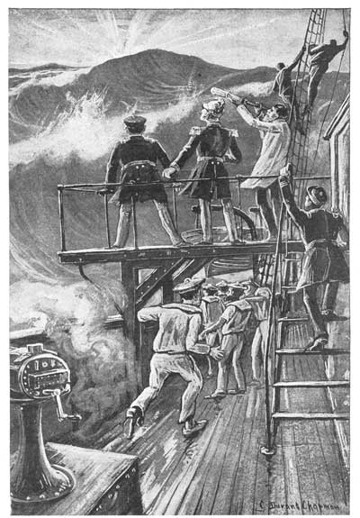 AT THIS MOMENT A WILD CRY AROSE FROM THE SAILORS. WITH
ONE VOICE THEY SHOUTED, "THE SUN! THE SUN!"