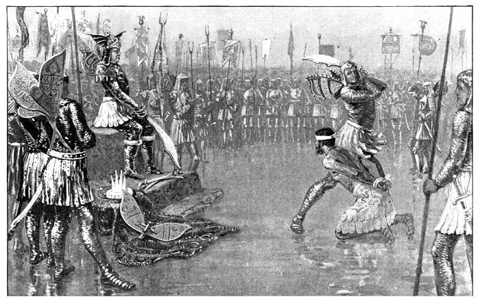 I MADE BHOOLY AN' KOSHNILI KNEEL DOWN AN' A SOJER TIED
THEIR HANDS BEHIND THEIR BACKS. THEN I ORDHERED A WAYLEAL TO BEHEAD
THEM WID THEIR OWN SWORDS.