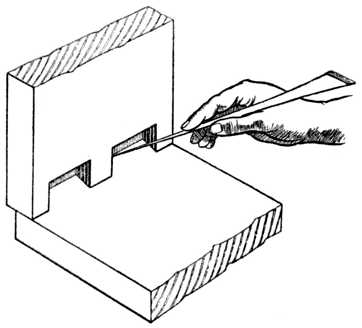 Fig. 307.&mdash;Marking Dovetails with Marking Awl.