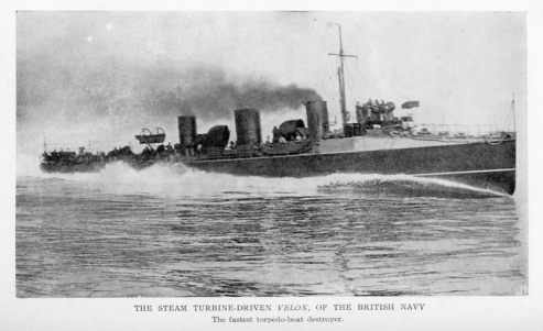 THE STEAM TURBINE-DRIVEN <i>VELOX</i>, OF THE BRITISH NAVY
The fastest torpedo-boat destroyer.