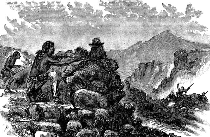 Here the lava beds
provide natural crenellations and tortuous paths that heavily favor the
defenders as they shoot back.