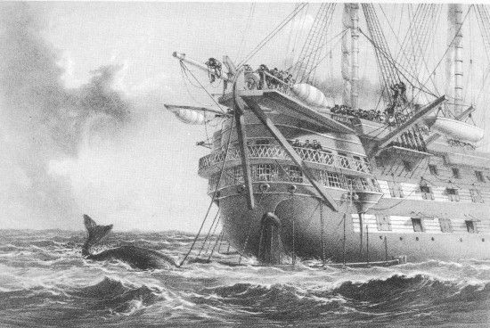 R. M. Bryson, lith from a drawing by R. Dudley

London, Day & Sons, Limited, Lith.

H.M.S. �AGAMEMNON� LAYING THE ATLANTIC TELEGRAPH CABLE IN 1858. A WHALE
CROSSES THE LINE.