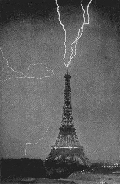 THE EIFFEL TOWER AS A COLOSSAL LIGHTNING CONDUCTOR.

Photograph taken June 3, 1902, at 9.20 p.m., by M. G. Lopp�. Published in the Bulletin
de la Soci�t� Astronomique de France (May, 1905)