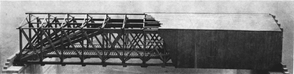 Figure 2.&mdash;Model of B. H. Latrobe&rsquo;s truss, built in 1838,
over the Patapsco River at Elysville (now Daniels), Maryland. (Photo
courtesy of Baltimore and Ohio Railroad.)