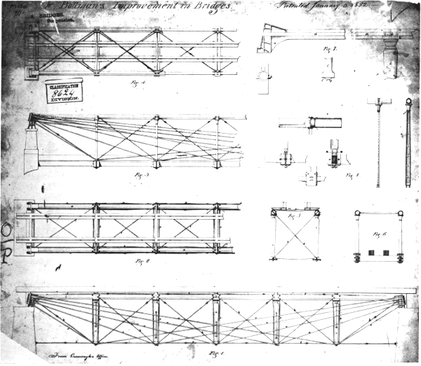 Figure 5.&mdash;Bollman&rsquo;s original patent drawing, 1851. (In
National Archives, Washington, D.C.)