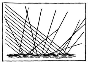 FIG. 63.—The surface of the paper, although smooth in
appearance, is in reality rough, and scatters the light in every
direction.
 