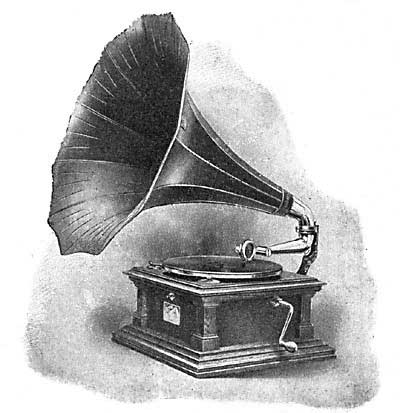 FIG. 196.—A phonograph. In this machine the cylinder
is replaced by a revolving disk.