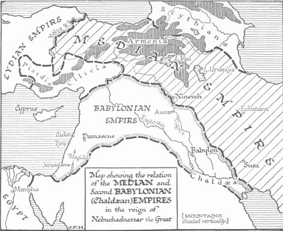 Map showing the relation of the Median and Second Babylonian
(Chald�an) Empires in the reign of Nebuchadnezzar the Great