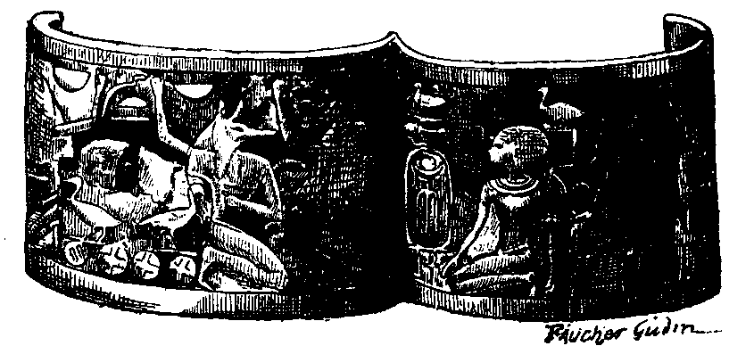 Fig 299.--Bracelet of Queen Aahhotep, bearing
cartouche of King Ahmes I. 