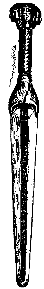 Fig 304.--Poignard of Queen Aahhotep, bearing
cartouche of King Ahmes. 