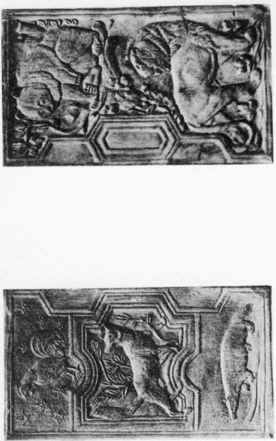 X.—Book Cover
Carved in English Oak—"Reynard the Fox.
(only carved portions shown.)