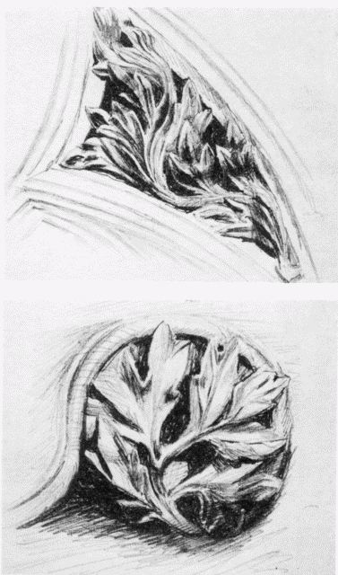 XI.—Carving from
Choir Stalls in Winchester Cathedral.