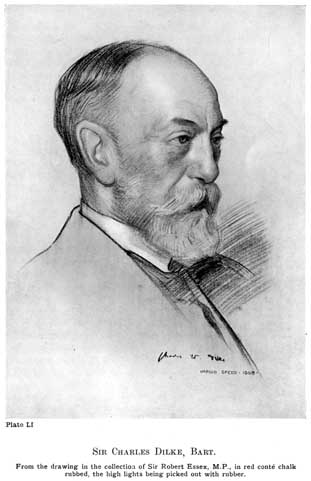 Plate LI. SIR CHARLES DILKE, BART. From the drawing in the collection of Sir Robert Essex, M.P., in red cont&eacute; chalk rubbed, the high lights being picked out with rubber.